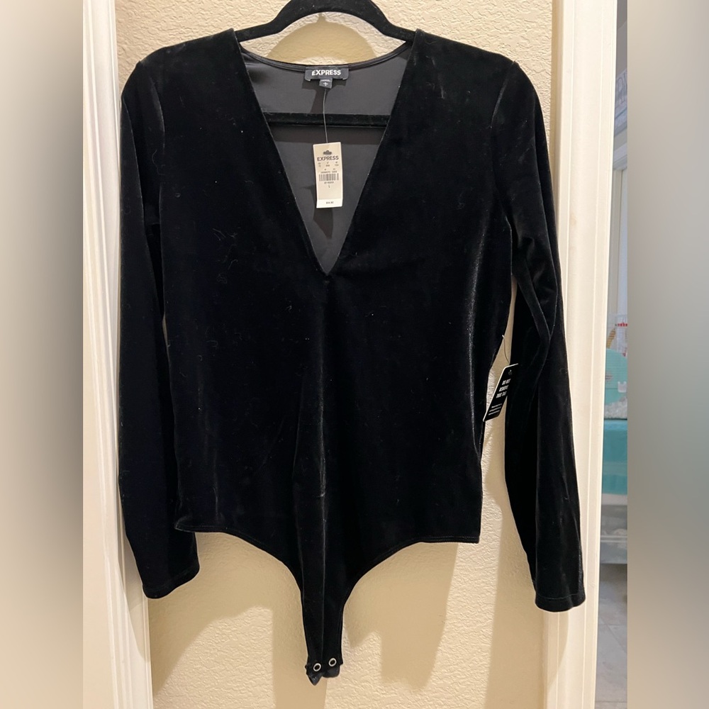 Express Black Velvet Bodysuit NWT